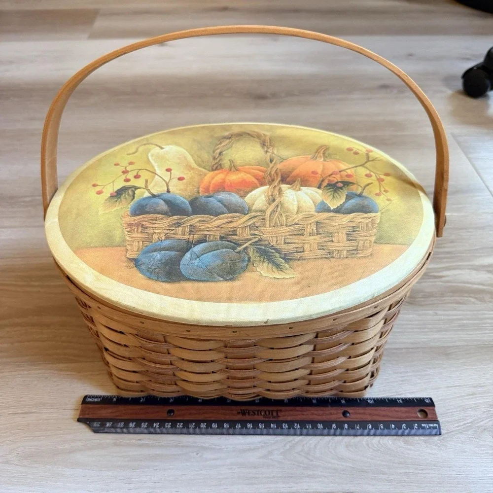Harvest Fall Decor Basket with Lid and Handle Autumn Pumpkin